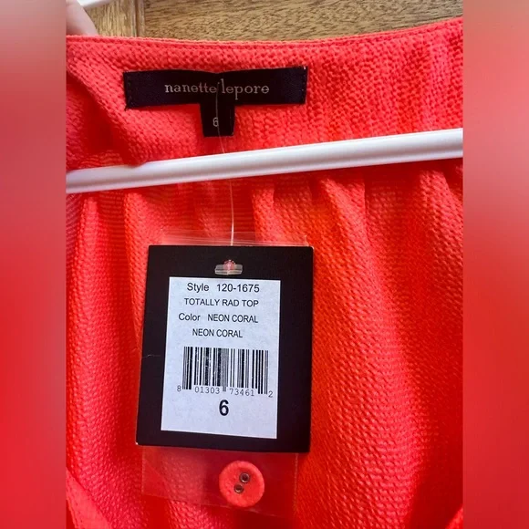 Nanette Lepore Neon Coral Totally Rad Top Size 6 - Picture 2 of 8